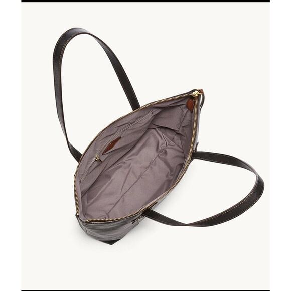 Fossil Felicity Black Leather Tote SHB1981001 Shoulder Bag Brass NWT $198 FS - Picture 4 of 12